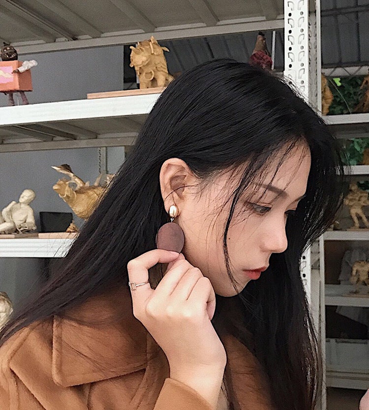 Wooden Oval Earrings