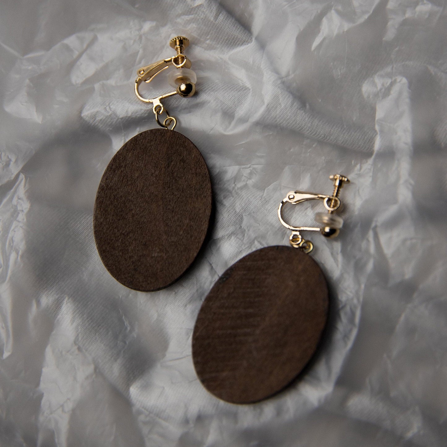 Wooden Oval Earrings