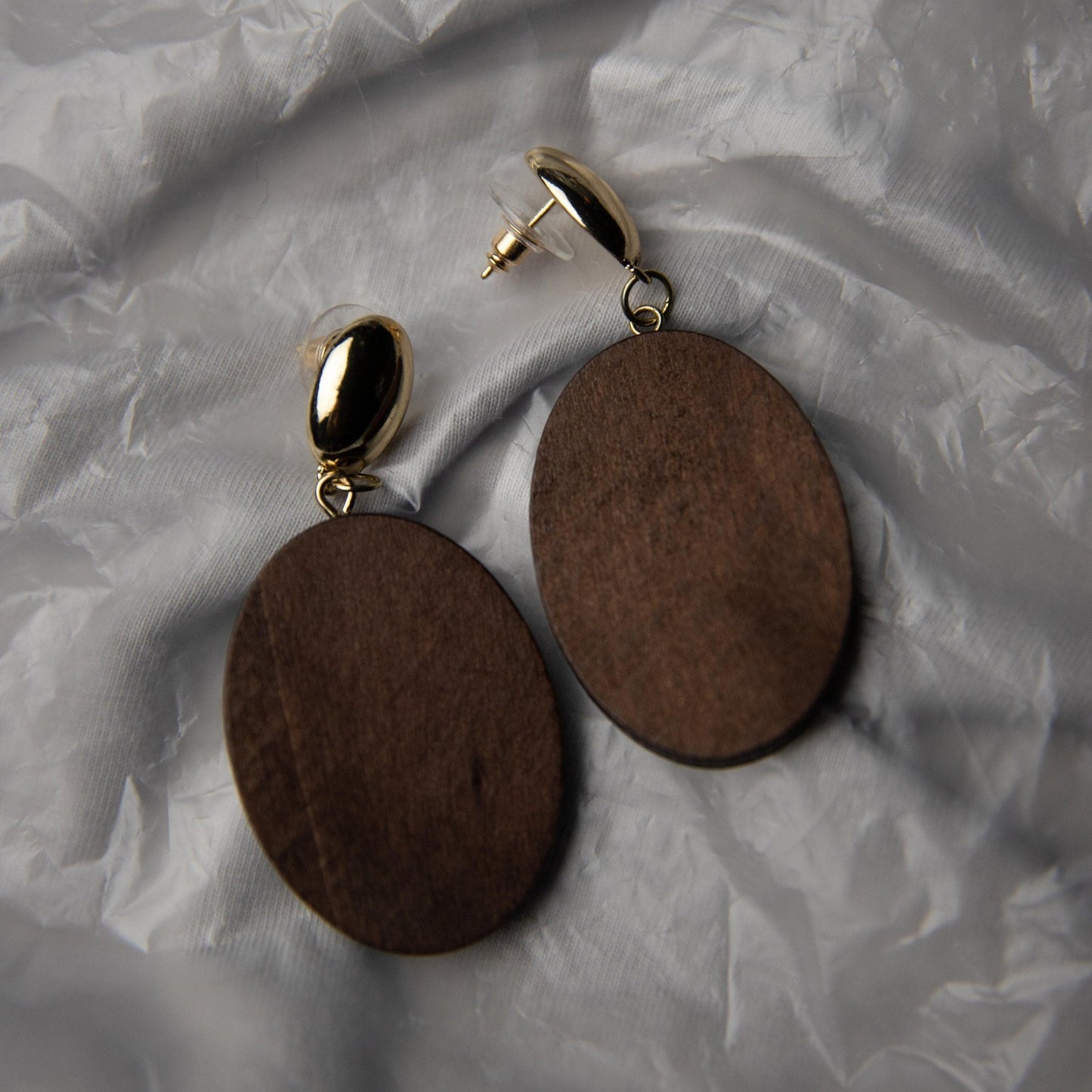Wooden Oval Earrings